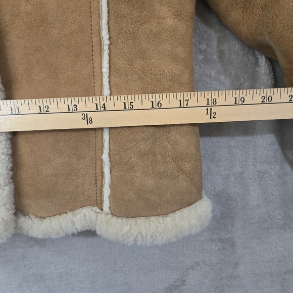 Vintage Suede Shearling Leather Coat Women Small Tan Y2K 70s Hippie Boho Neutral - Picture 14 of 15